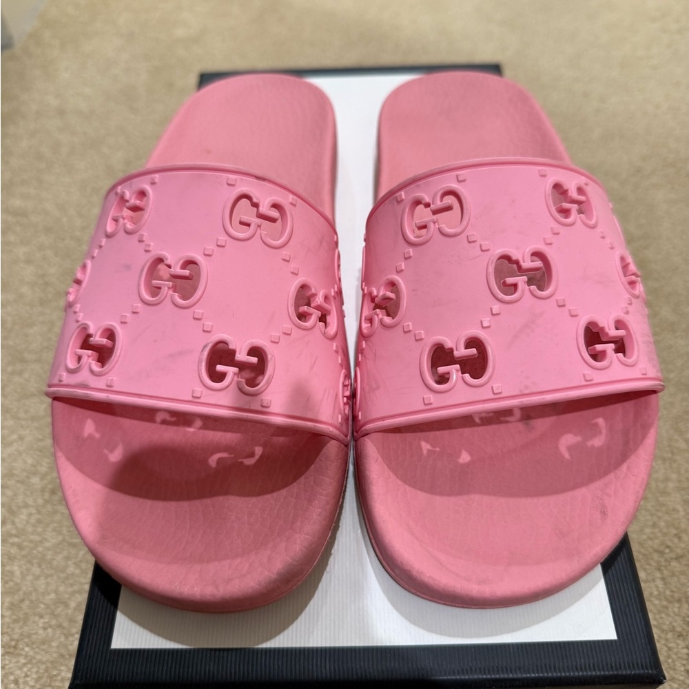 Gucci Embossed Pink Slides